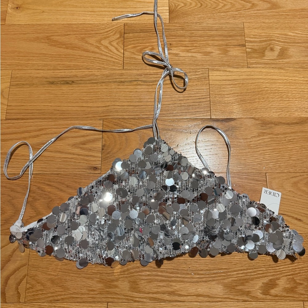 Cider Silver Sequin Triangle Halter
